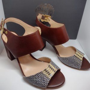 Vince Camuto Banna Leather Heel Sandals With Faux Snakeskin Size 6.5